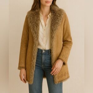 Marvin Richards Tan Faux Fur Trim Coat